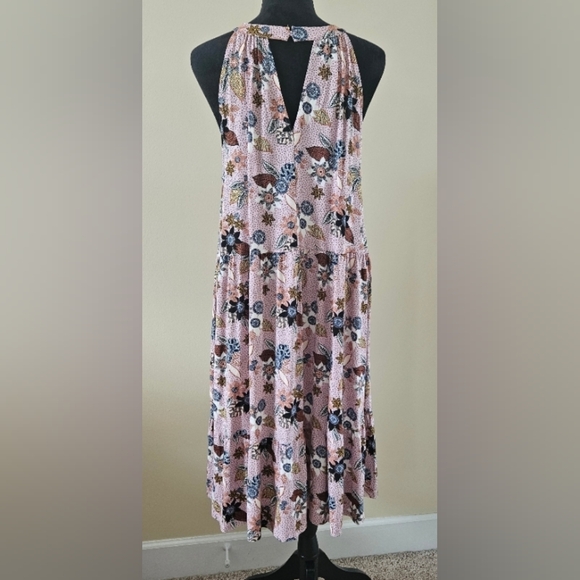 LOFT Pink Floral Sleeveless Halter Tiered Swing Dress Size 14 - Picture 5 of 11